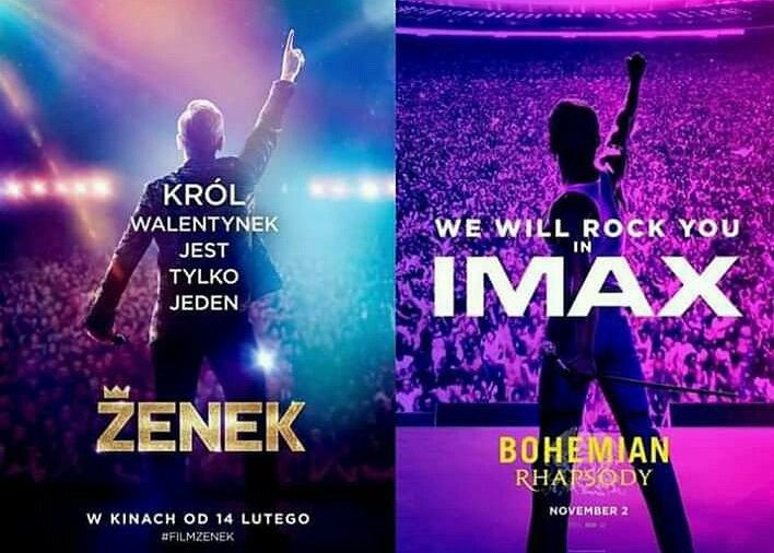 Porównanie plakatów promujących filmy "Zenek" i "Bohemian Rhapsody"