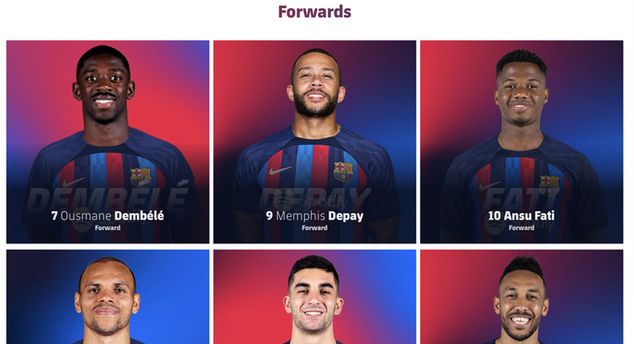 Tak wygląda lista napastników Barcelony, wg oficjalnej strony internetowej klubu. Fot. fcbarcelona.com