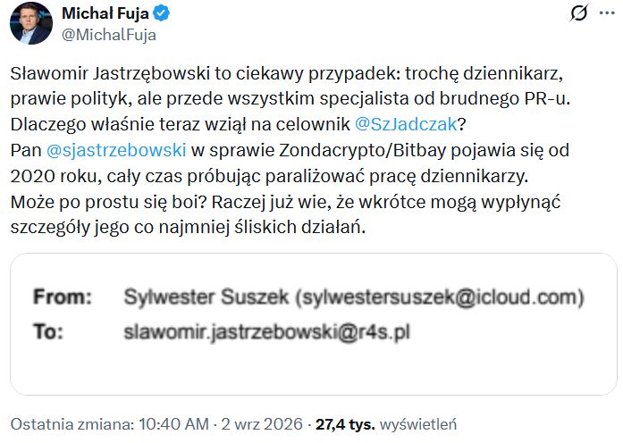 Michał Fuja o wpisie Jastrzębowskiego. 