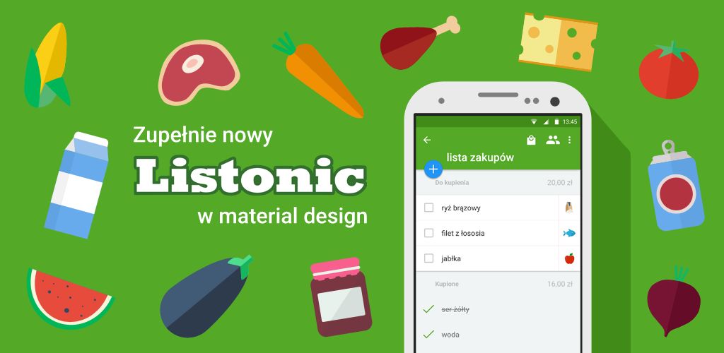 Listonic dla Androida z nowym wyglądem zgodnym z wytycznymi Material Design