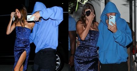 Poirytowany Justin Bieber i Hailey zakrywają twarze przed paparazzi