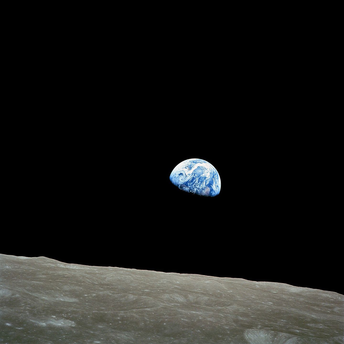 Color photo of Earthrise from Apollo 8.