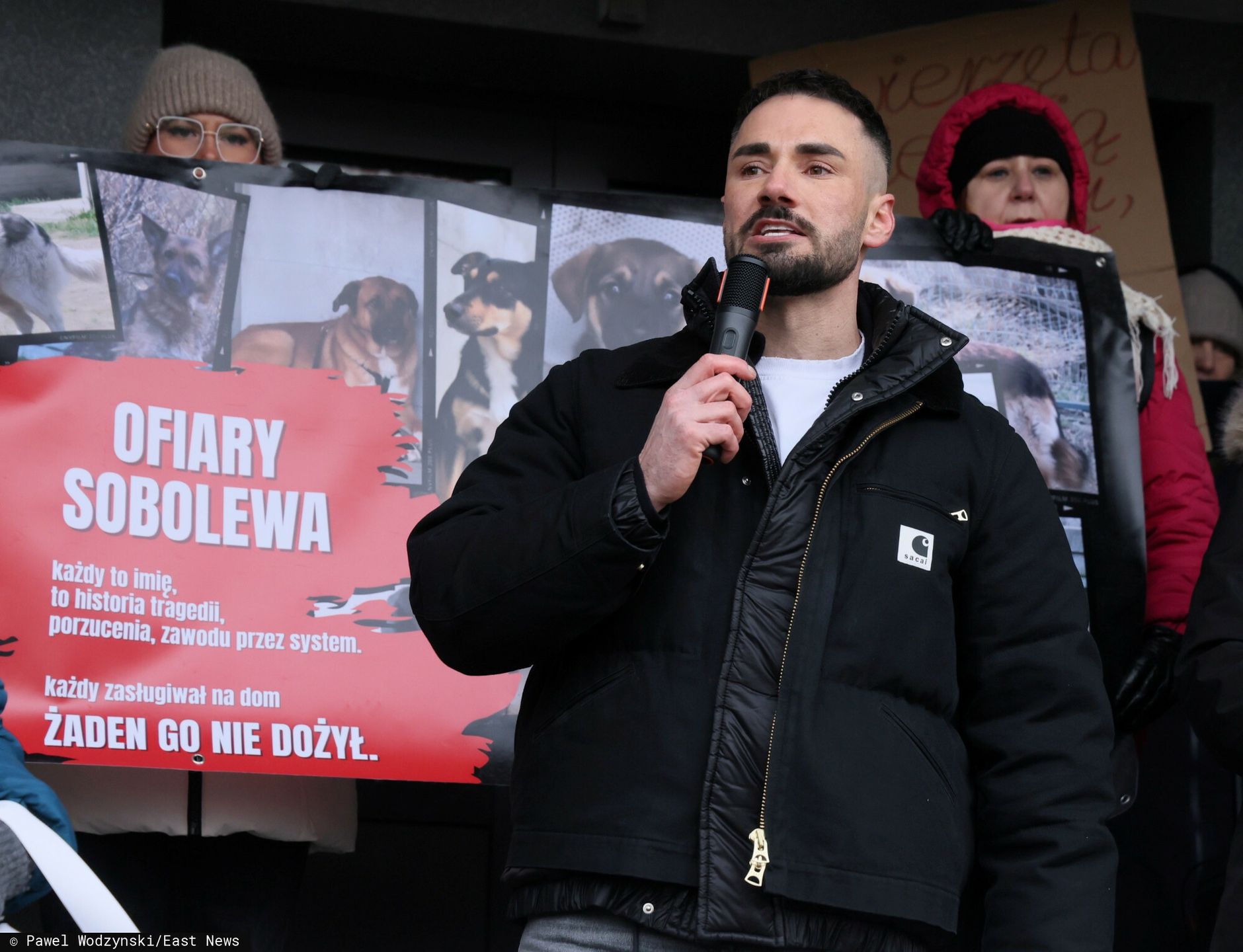 Łukasz Litewka na proteście w Sobolewie