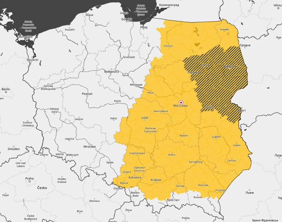 W zaznaczonej części kraju może wystąpić gołoledź