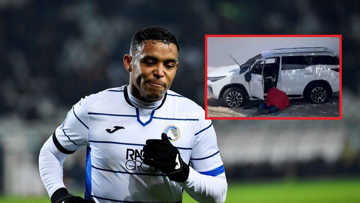 Getty Images / Stefano Guidi/Getty Images/Twitter / Na dużym zdjęciu Luis  Muriel, na małym pojazd, w którym został zabity szwagier piłkarza