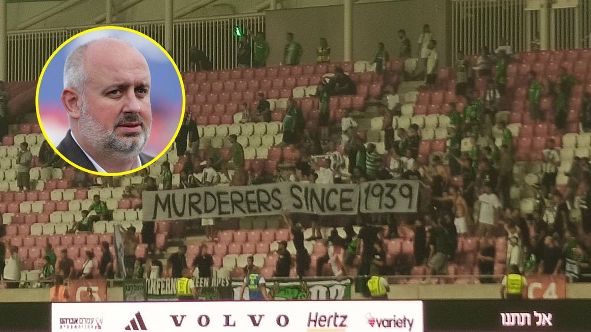 Twitter / Jarosław Kłak / Grzegorz Wajda/Getty Images / transparent izraelskich kibiców / Wojciech Cygan