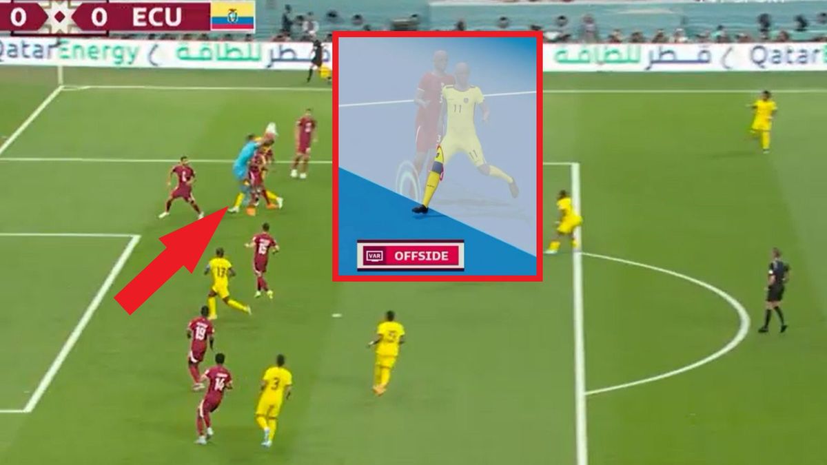 akcja Ekwadoru w meczu z Katarem, po której sędzia odgwizdał spalonego i nie uznał gola