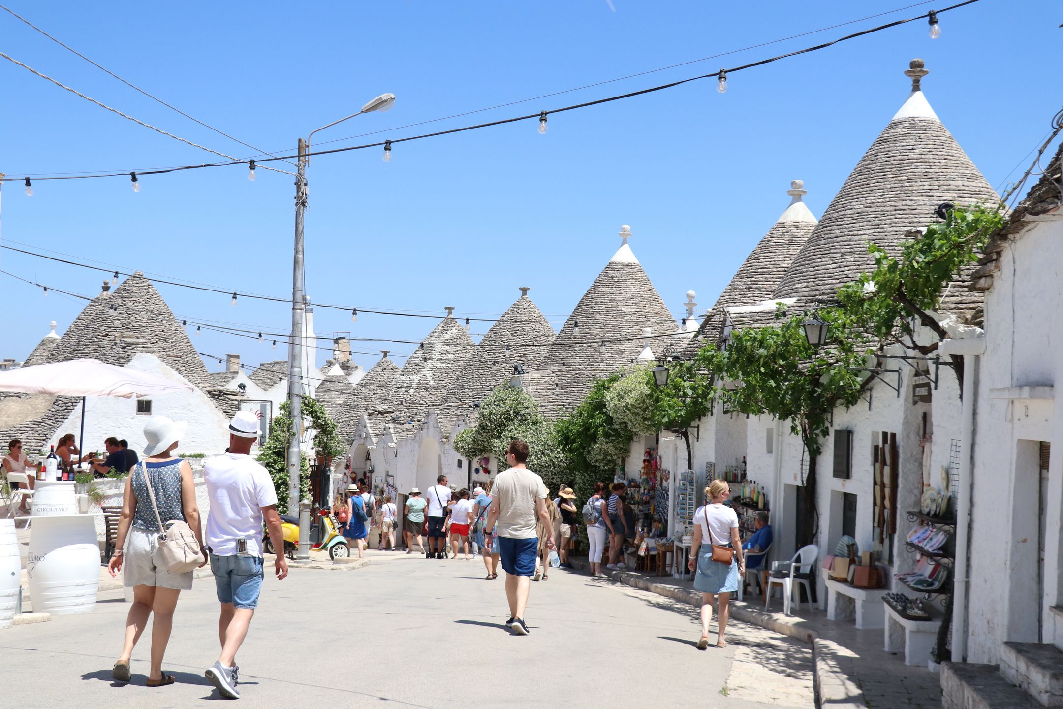 BARI, ITALY - JUNE 01: A general view of Alberobello's trullo houses, a traditional Apulian dry stone hut with a conical roof, in the Metropolitan City of Bari, Apulia region, Italy on June 01, 2022. Alberobello, a small town listed as one of the three important places in the UNESCO World Heritage List, continues to attract the attention of tourists with its unique houses. (Photo by Salih Seref/Anadolu Agency via Getty Images)