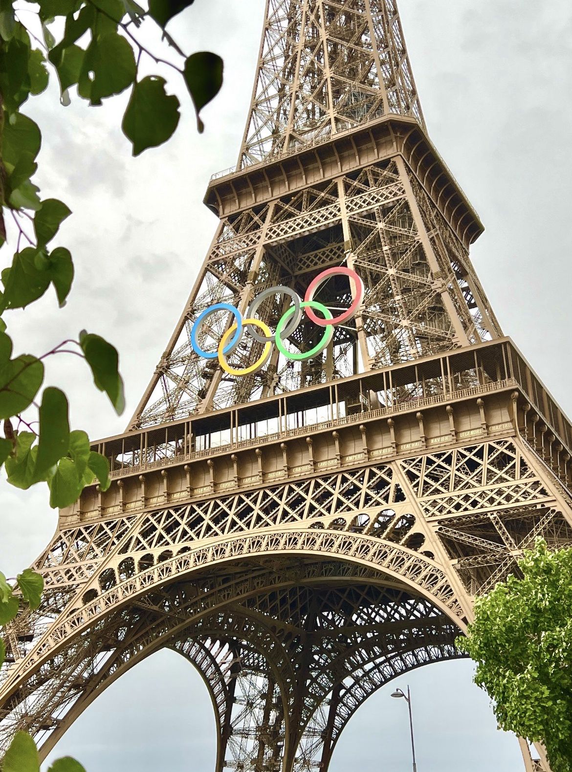 The Eiffel Tower is already decorated with Olympic rings today.