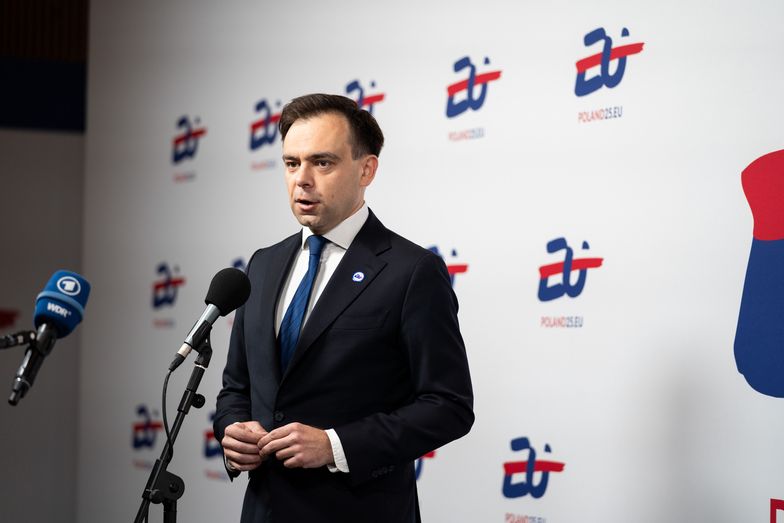 Andrzej Domanski, Poland's finance minster, speaks to members of the media during the EU Ministers for Economic and Financial Affairs (ECOFIN) and Central Bank Governors informal meeting in Warsaw, Poland, on Friday, April 11, 2025. Europe's decision to ramp up defense spending after years of neglect is the right choice, according to European Union finance ministers. Photographer: Damian Lemanski/Bloomberg via Getty Images