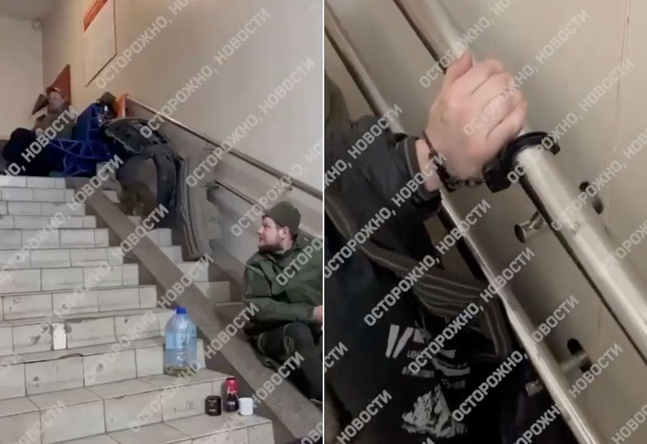 The Russian soldiers filed a complaint. They were chained to the stair railings.