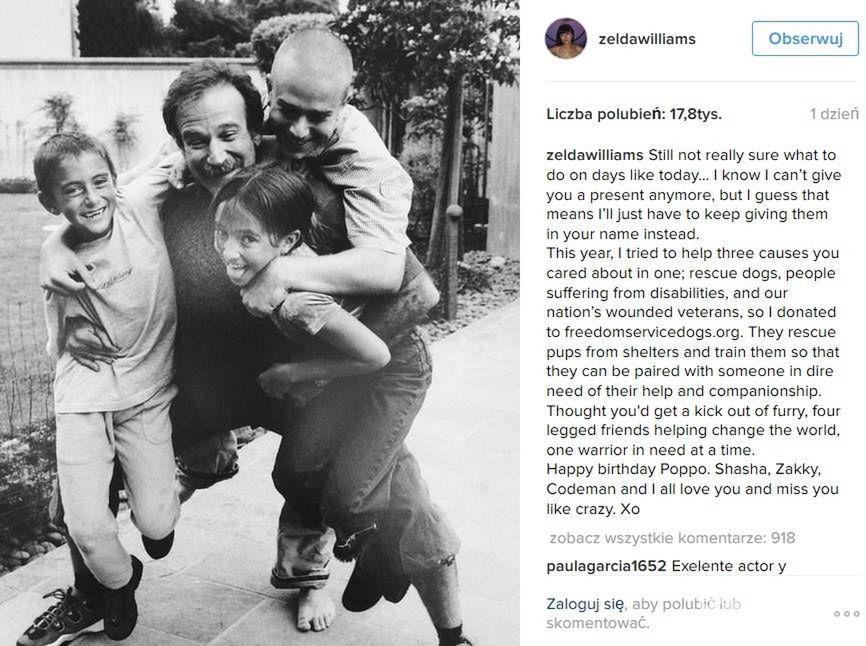Córka Robina Williamsa Zelda Williams wzruszająco wspomina ojca na Instagramie
