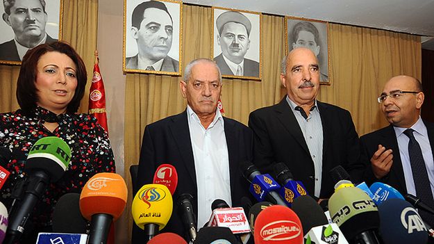Przedstawiciele czterech organizacji zrzeszonych w Kwartecie Dialogu. Od lewej: Wided Bouchamaoui (UTTICA), Houcine Abbassi (UGTT), Abdessattar ben Moussa (LTDH) i Mohamed Fadhel Mahmoud (Krajowa Rada Adwokacka)