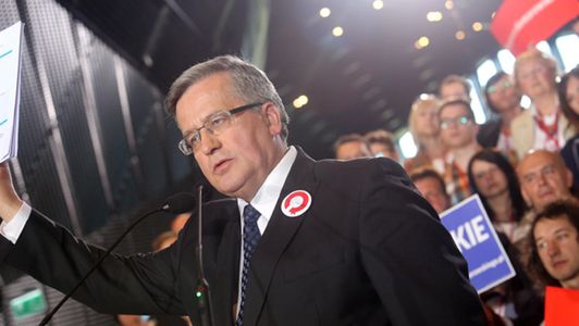 Bronisław Komorowski na konwencji wyborczej w Międzynarodowym Centrum Kongresowym w Katowicach