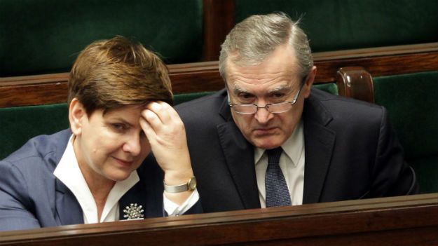 Minister Piotr Gliński i premier Beata Szydło podczas posiedzenia Sejmu