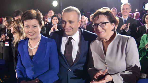 Od lewej: prezydent Warszawy Hanna Gronkiewicz-Waltz, przewodniczący PO Grzegorz Schetyna, była premier Ewa Kopacz