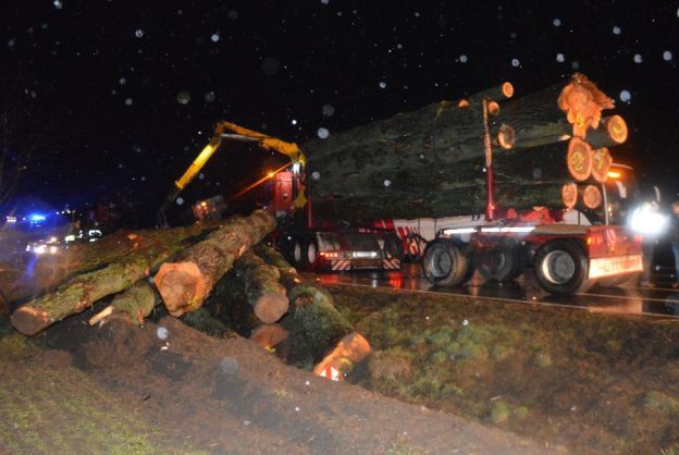 Tragiczne wypadki w Wielkopolsce. Koło Rawicza z naczepy tira spadły drewniane kłody, przygniatając jadące z tyłu auto