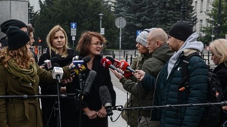 Bożena Przyłuska i Agata Czarnecka podczas konferencji prasowej nt. Ogólnopolskiego Strajku Kobiet