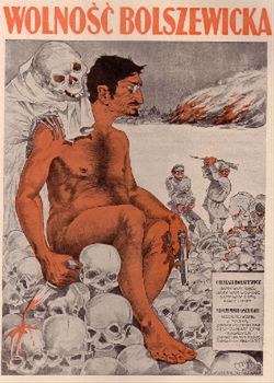 Antybolszewicki plakat propagandowy przedstawiające Lwa Trockiego, 1920 r. 