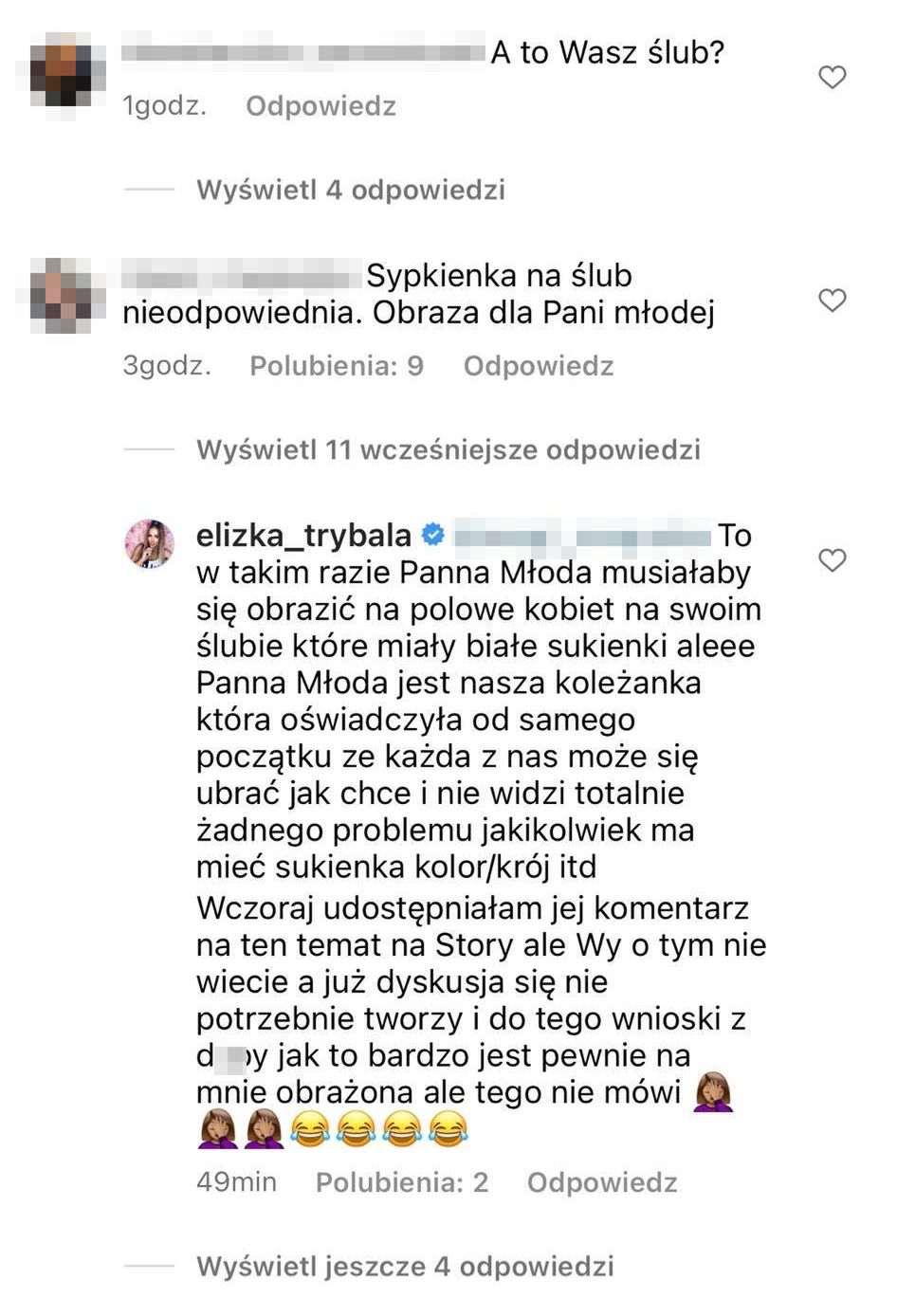 Komentarze pod zdjęciami sukienki