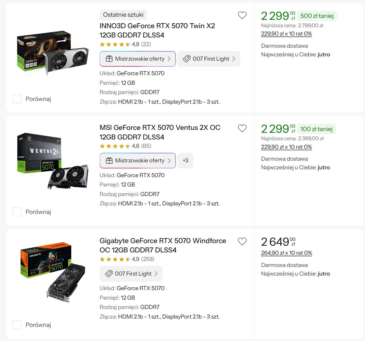 Często taniej można kupić karty GeForce RTX 5070