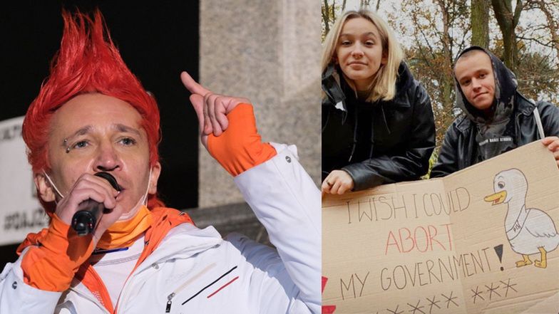 Michał Wiśniewski z dziećmi na proteście artystów