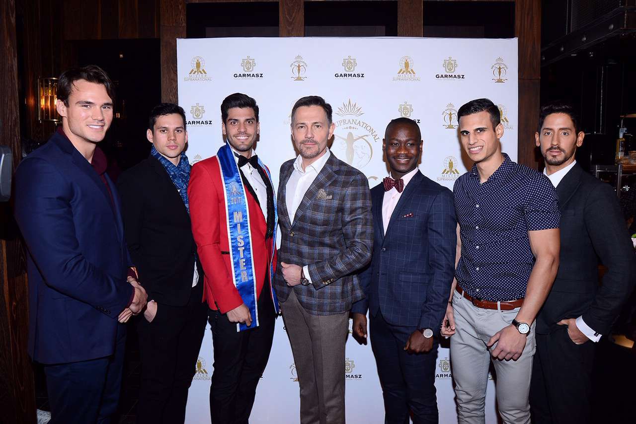 Nicholas Kotselas z USA, Kevin Dasom z Tajlandii, Gabriel Correa, Krzysztof Ibisz, Kwassy Adjamah z Togo, Aaron Mangat z Kanady, Emmette Dillon z Irlandii  Mister Supranational 2018 w Warszawie