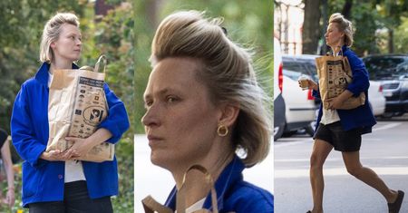 Naturalna Agnieszka Żulewska popija kawkę na wynos i taszczy torbę z zakupami (ZDJĘCIA)