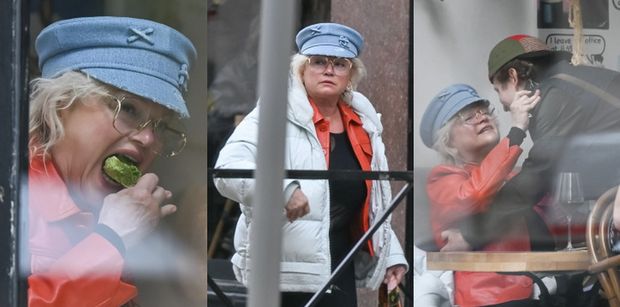 Wypad wystrojonej Katarzyny Figury do knajpy: sałatka, kieliszek wina i WYLEWNE powitanie z Maciejem Musiałowskim (ZDJĘCIA)