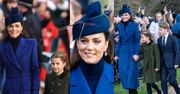 Kate Middleton w granatowym "total looku" zadaje szyku podczas świątecznego spaceru z księciem Williamem, dziećmi i gromadą royalsów (ZDJĘCIA)