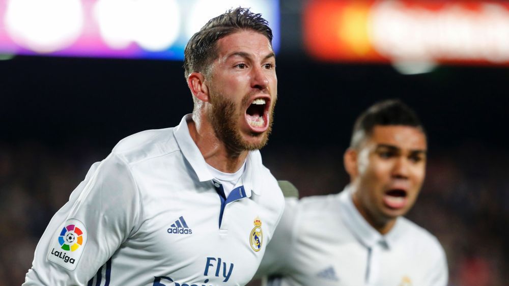 Sergio Ramos po strzeleniu gola na 1:1 w meczu z Barceloną