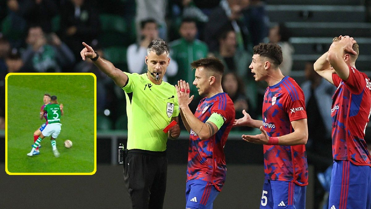 PAP/EPA / MANUEL DE ALMEIDA/TVP Sport / Na zdjęciu: piłkarze Rakowa i faul Racovitana