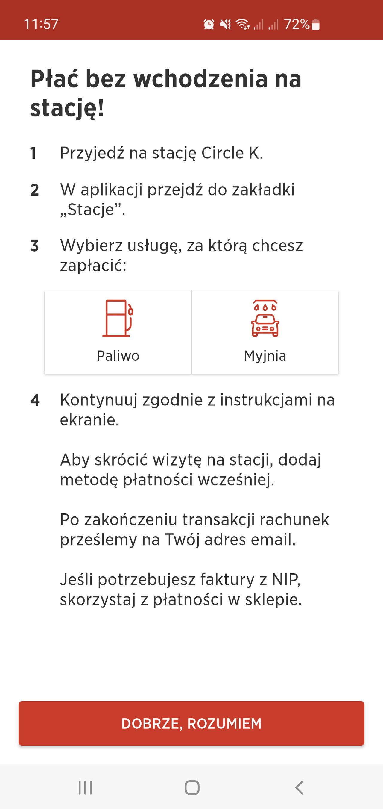 Pierwsze uruchomienie aplikacji Circle K