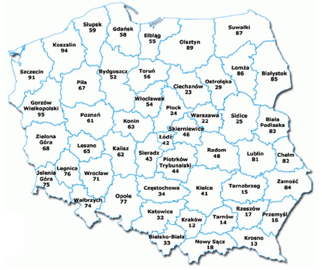 Mapa stref numeracyjnych w Polsce