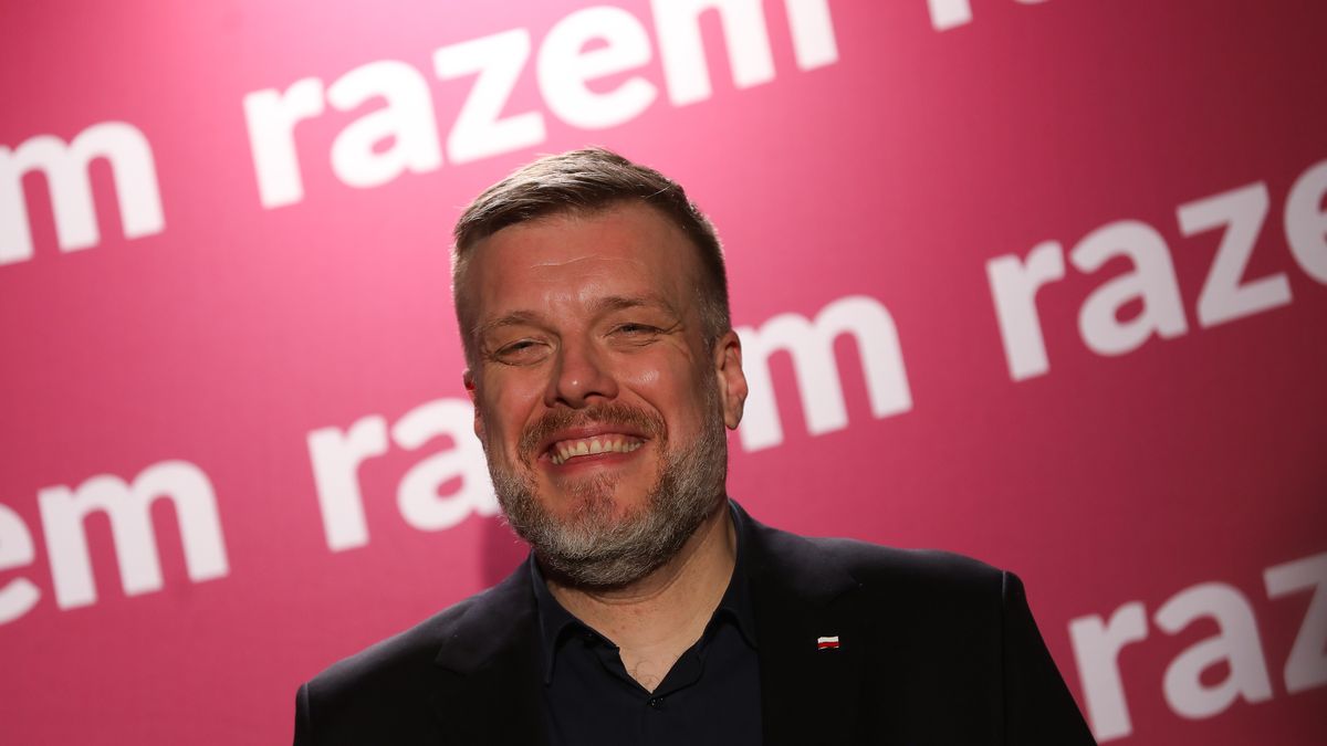 Adrian Zandberg, presidential candidate of the Razem party, holds an open meeting with voters during the election campaign in Krakow, Poland, on January 17, 2025. (Photo by Klaudia Radecka/NurPhoto via Getty Images)
