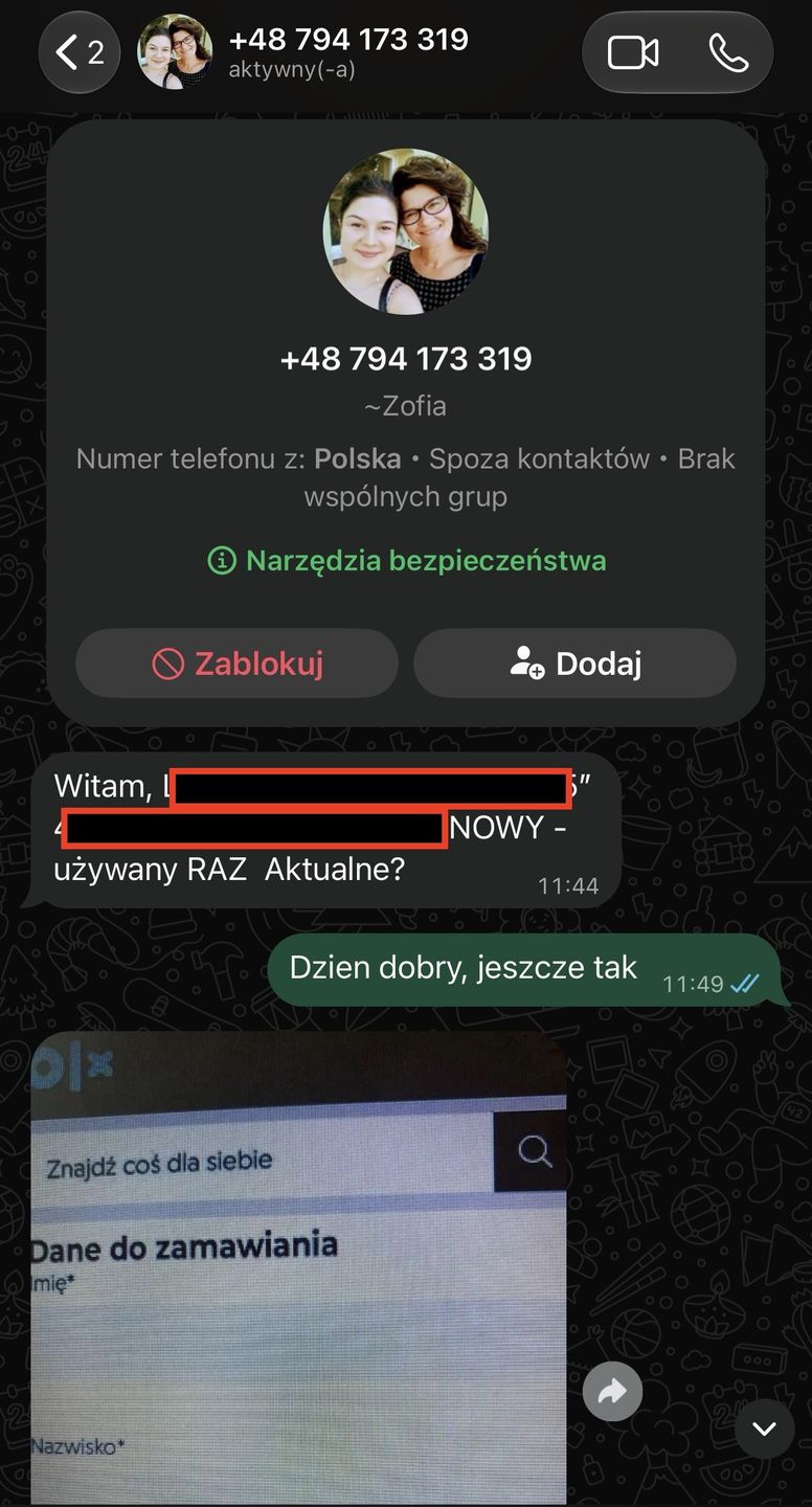 Wiadomość na WhatsApp miała przyciągnąć uwagę sprzedającego