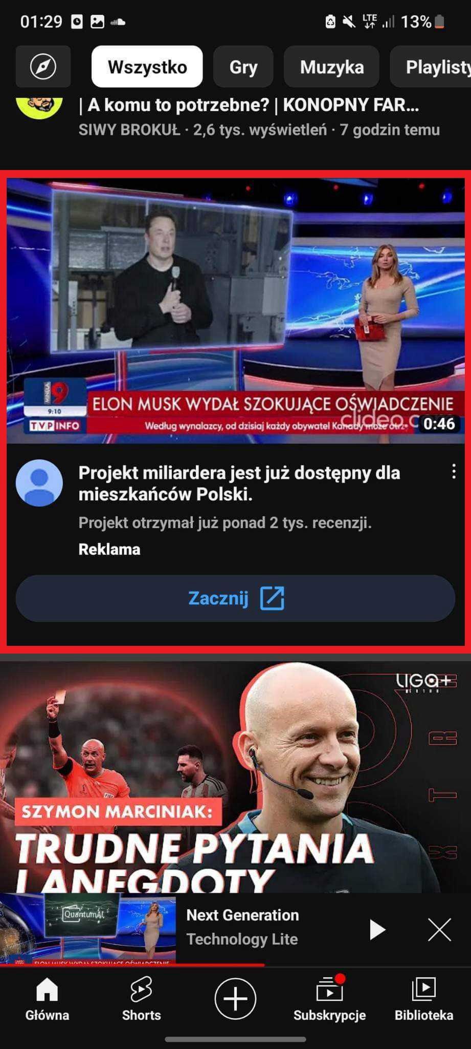 Fałszywa reklama na YouTube