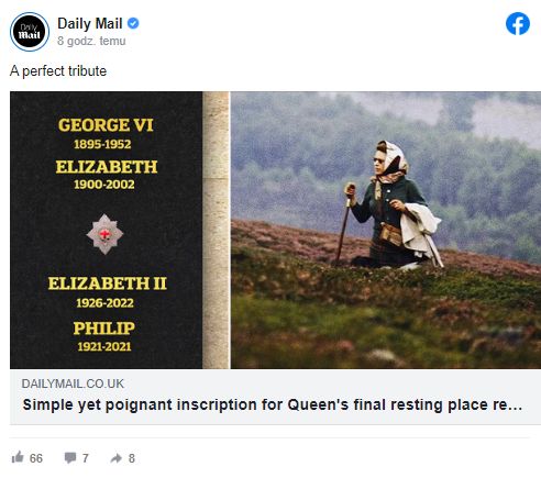 Upamiętniono królową Elżbietę (post serwisu Daily Mail na Facebooku)