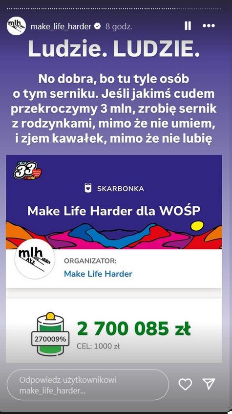 Make Life Harder zebrało 3 miliony złotych dla WOŚP