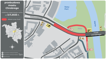 Poznań: Od poniedziałku kolejne zmiany przy moście Chrobrego. Zwężenia i nowa organizacja ruchu na ul. Estkowskiego