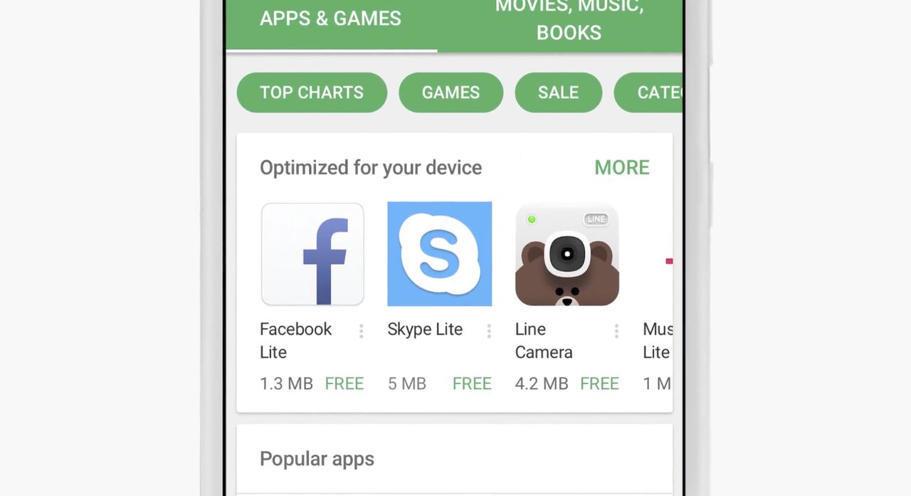 Sekcja odchudzonych apek w Google Play