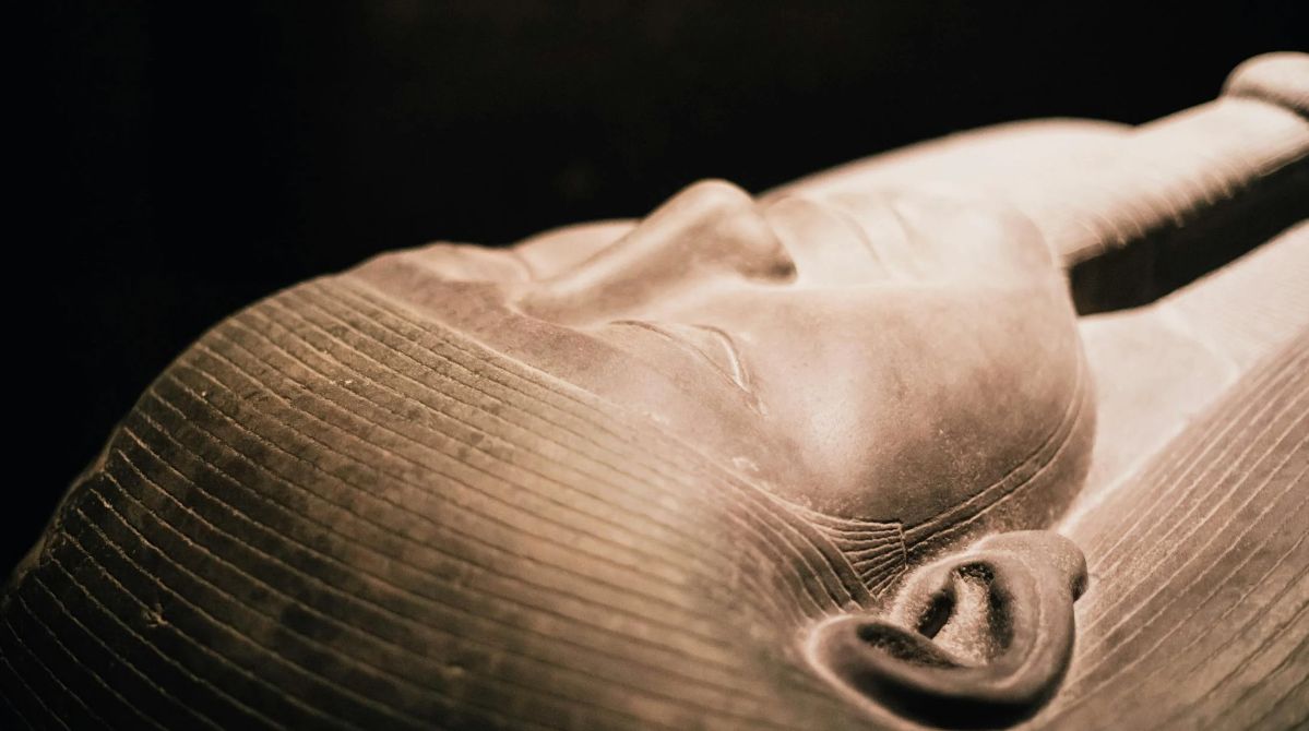 The head of an ancient mummy.