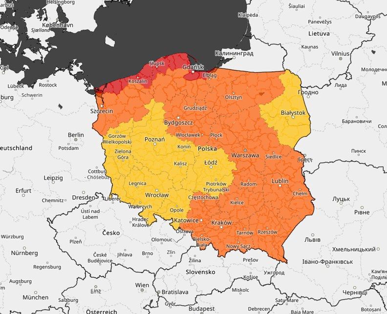 Prognoza zagrożeń IMGW zakłada wydanie ostrzeżeń niemal w całej Polsce