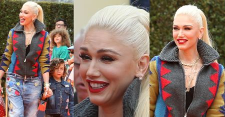 Wzorzysta Gwen Stefani próbuje zmarszczyć czoło na premierze filmu dla dzieci
