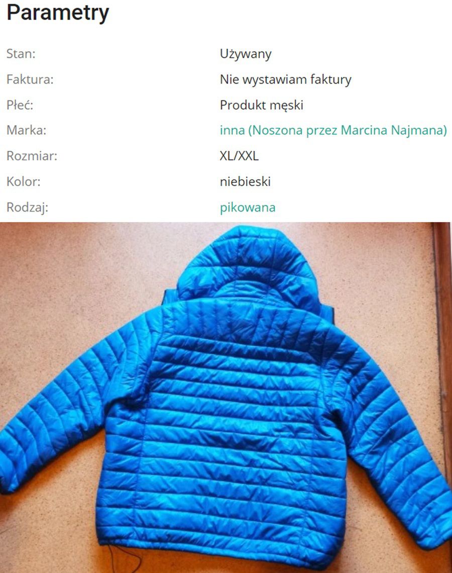 Marcin Najman wystawił na aukcję WOŚP swoją kurtkę (allegro)