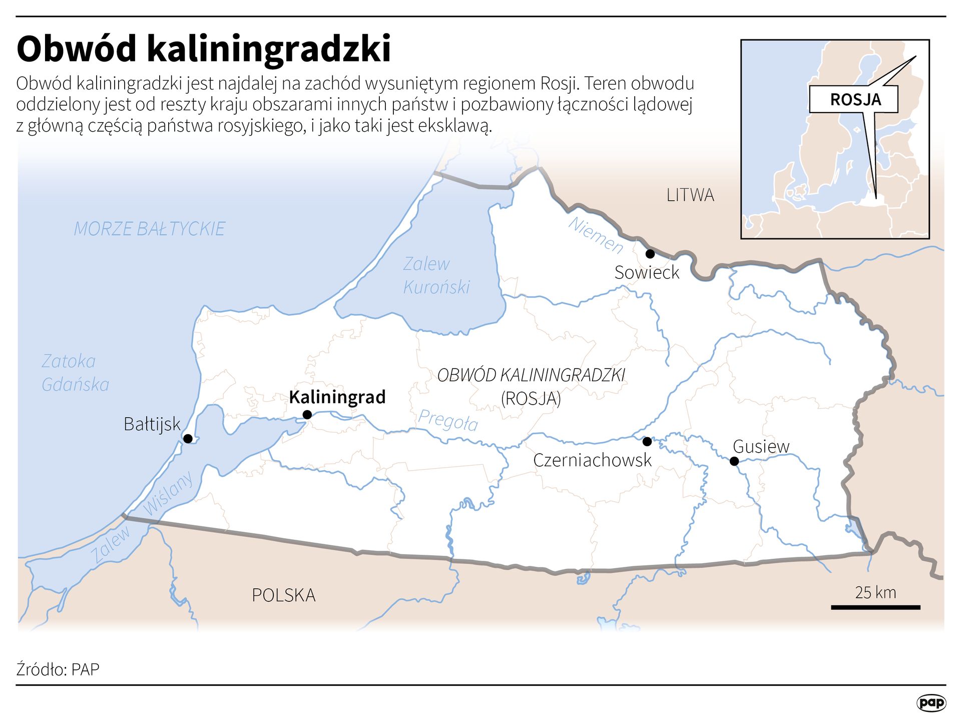 Obwód Kaliningradzki graniczy z Polską i Litwą 