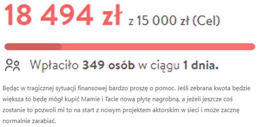 Mariusz Czajka prosi o pieniądze w internecie