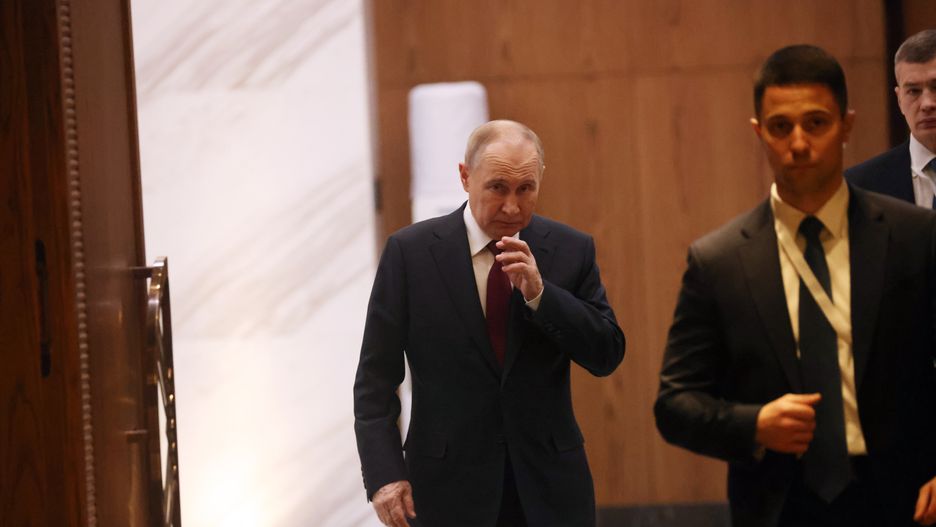ASTANA, KAZAKHSTAN - NOVEMBER 28 (RUSSIA OUT) Russian President Vladimir Putin enters the hall during his press conference after the SCTO Summit at the Palace of Independence, November 28, 2024, in Astana, Kazakhstan. Putin is meeting with Kazakh counterpart Kassym-Jomart Tokayev in the capital, a day before he is expected to attend the Collective Security Treaty Organization (CSTO) summit in Astana. (Photo by Contributor/Getty Images)