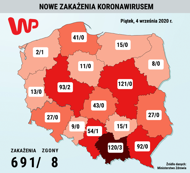 Koronawirus. Polska. Mapa nowych zakażeń