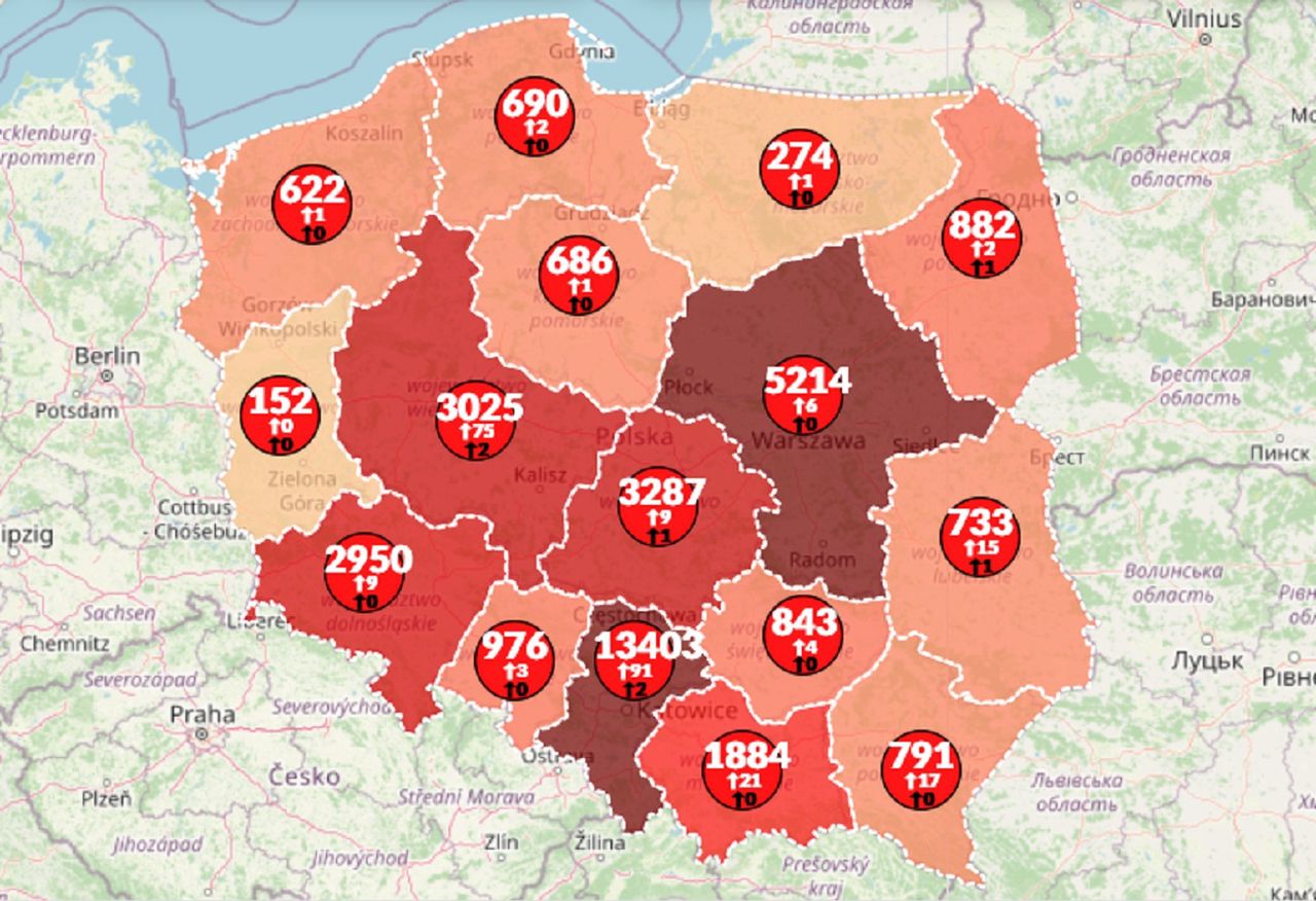 Koronawirus w Polsce. Mapa pokazuje, gdzie odnotowano najwięcej zarażeń
